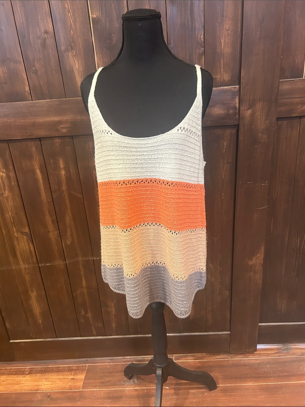 Striped Crochet Tank Top in Cream, Orange & Gray